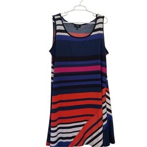 MSK - Women’s 2X Plus Striped Sleeveless Swing Dress Multicolor